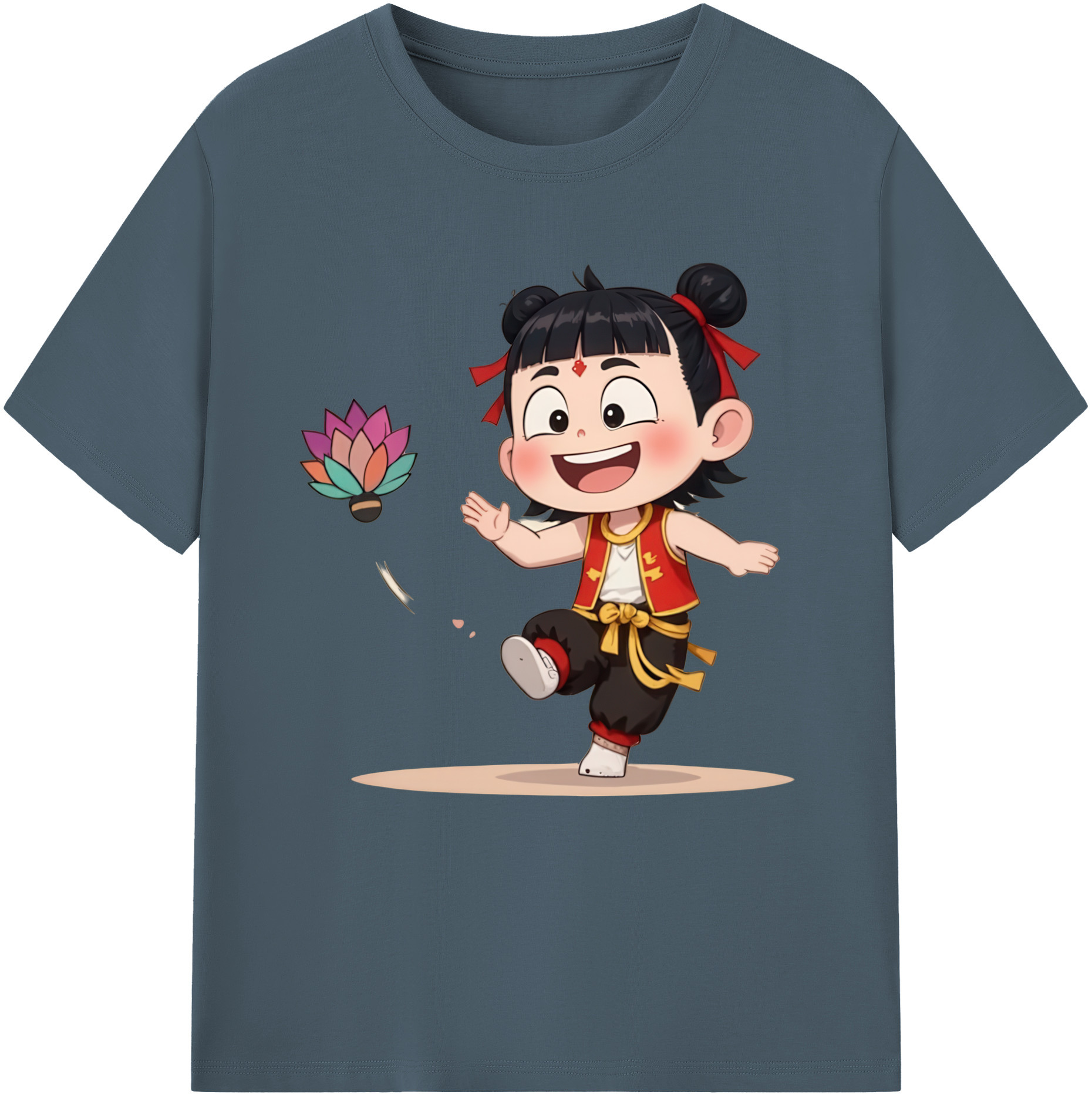 （画像用） Ne Zha 2 ナタ 魔童の大暴れ 綿100％半袖Tシャツ（フロントプリント）